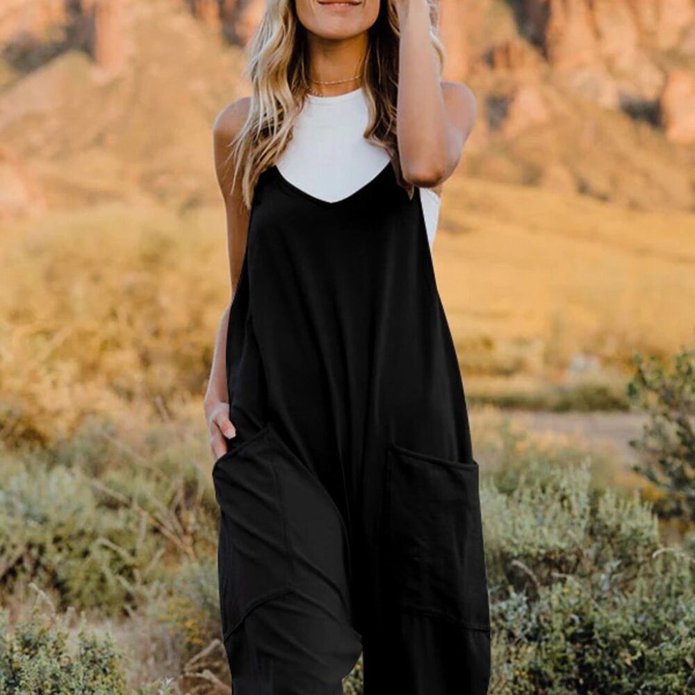 Double Take Full Size V-Neck Sleeveless Jumpsuit with Pockets